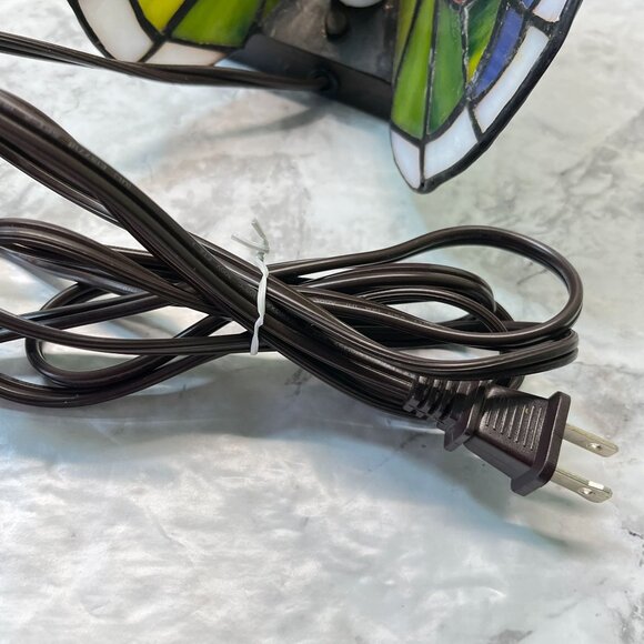 Tiffany Style Butterfly Accent Lamp Night Light Vintage Slag Glass Rose Base - Picture 12 of 16